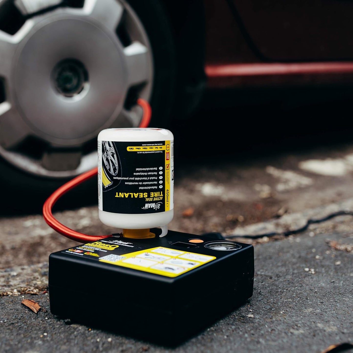 Resq Emergancy Tyre Repair Kit, with Easy Valve through Punture Repair Tyre Selant, Air Compressor, Suitable for All Car Makes and Models