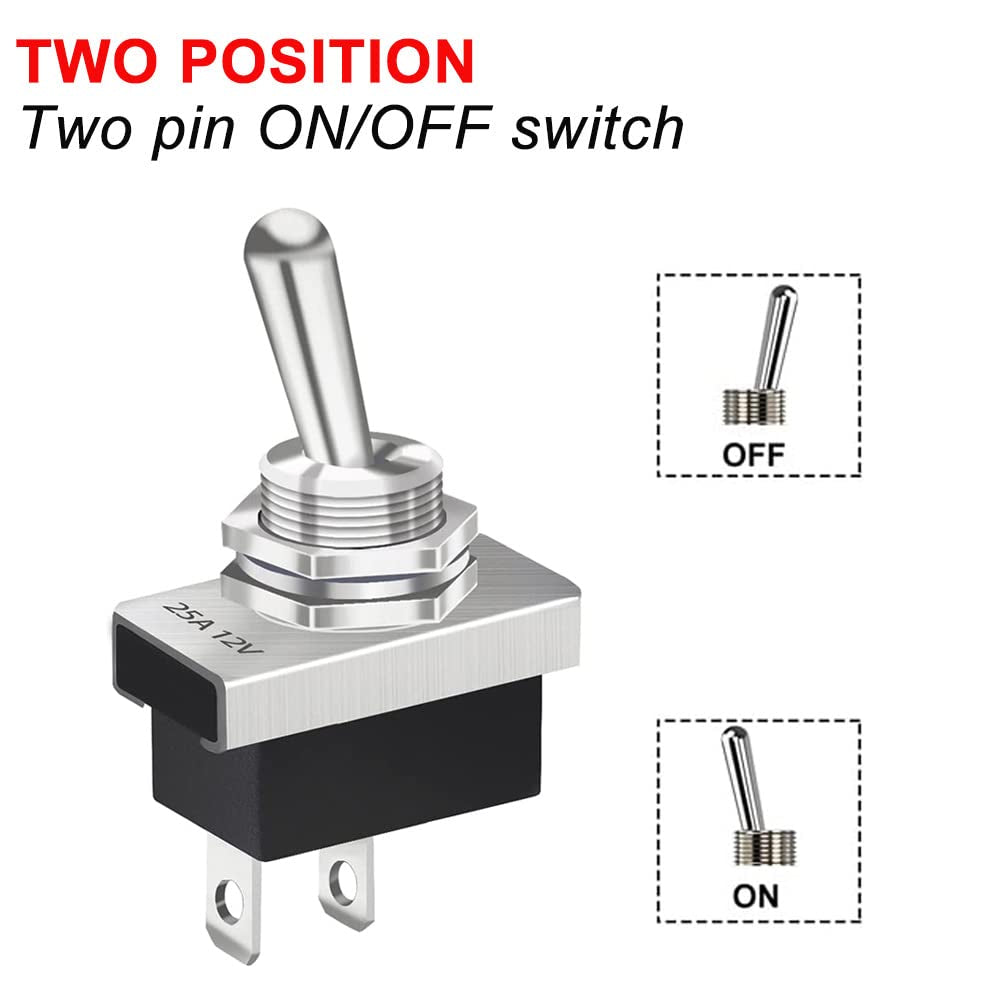 Metal Toggle Switch 25A 12VDC/15A 24VDC/10A 250VAC/ 15A 125VAC SPST On/Off 2Pin 2 Position
