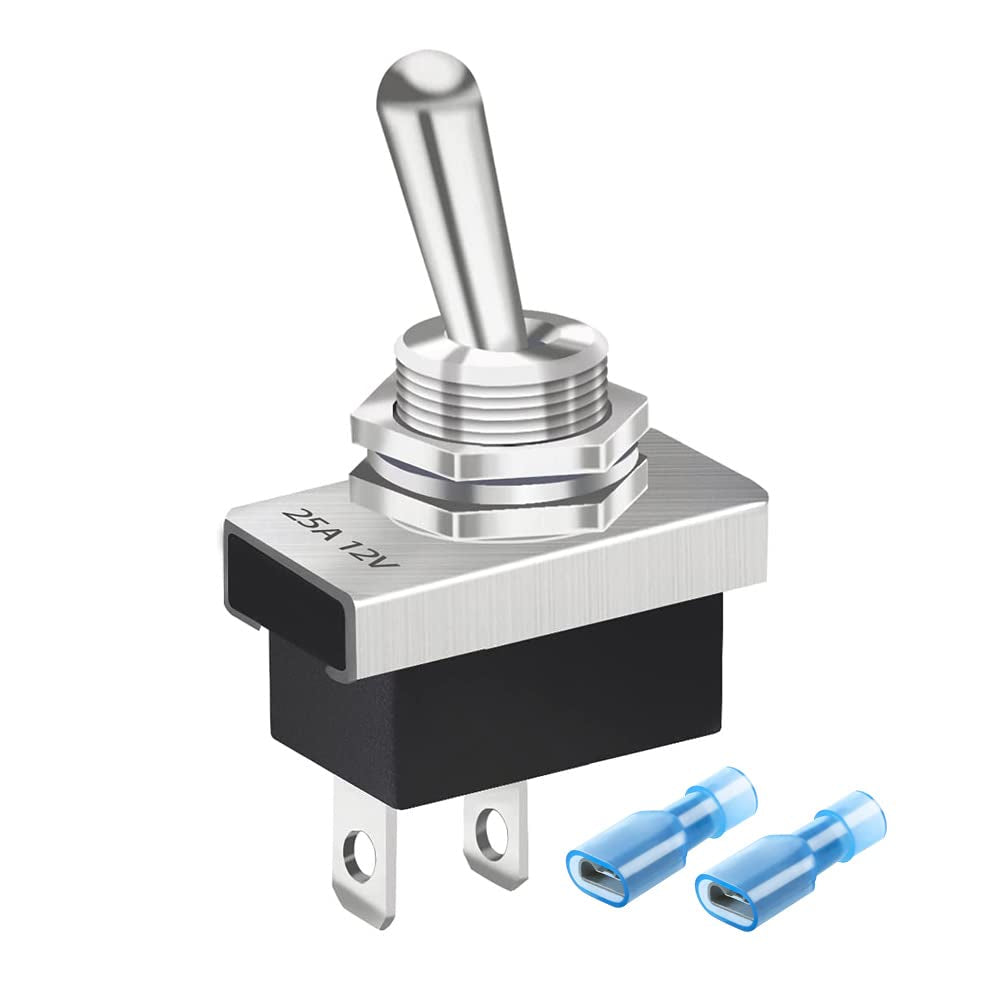 Metal Toggle Switch 25A 12VDC/15A 24VDC/10A 250VAC/ 15A 125VAC SPST On/Off 2Pin 2 Position