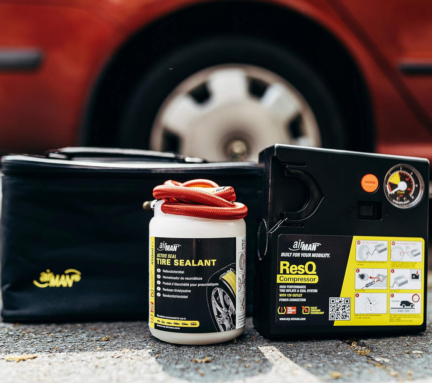 Resq Emergancy Tyre Repair Kit, with Easy Valve through Punture Repair Tyre Selant, Air Compressor, Suitable for All Car Makes and Models