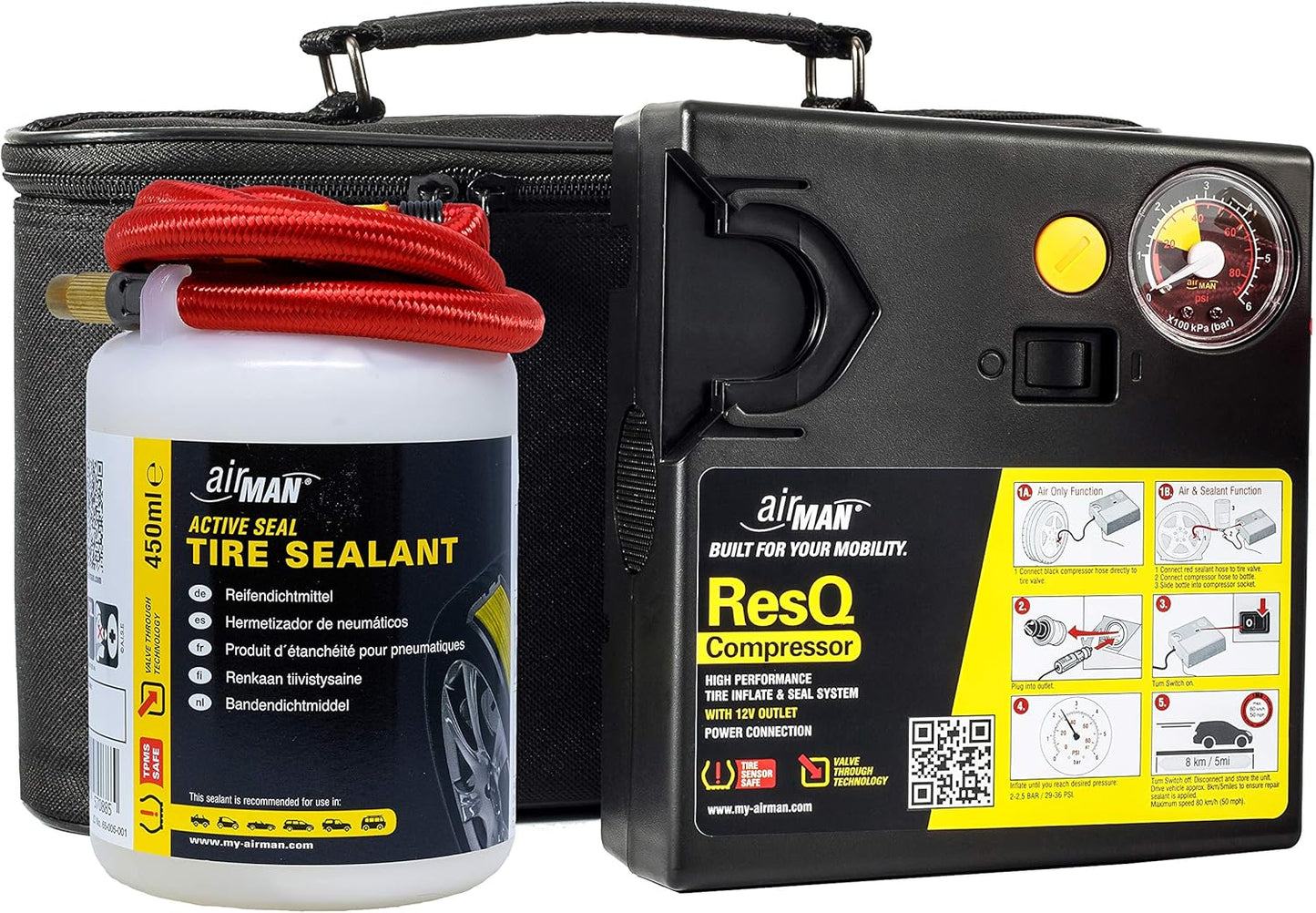 Resq Emergancy Tyre Repair Kit, with Easy Valve through Punture Repair Tyre Selant, Air Compressor, Suitable for All Car Makes and Models