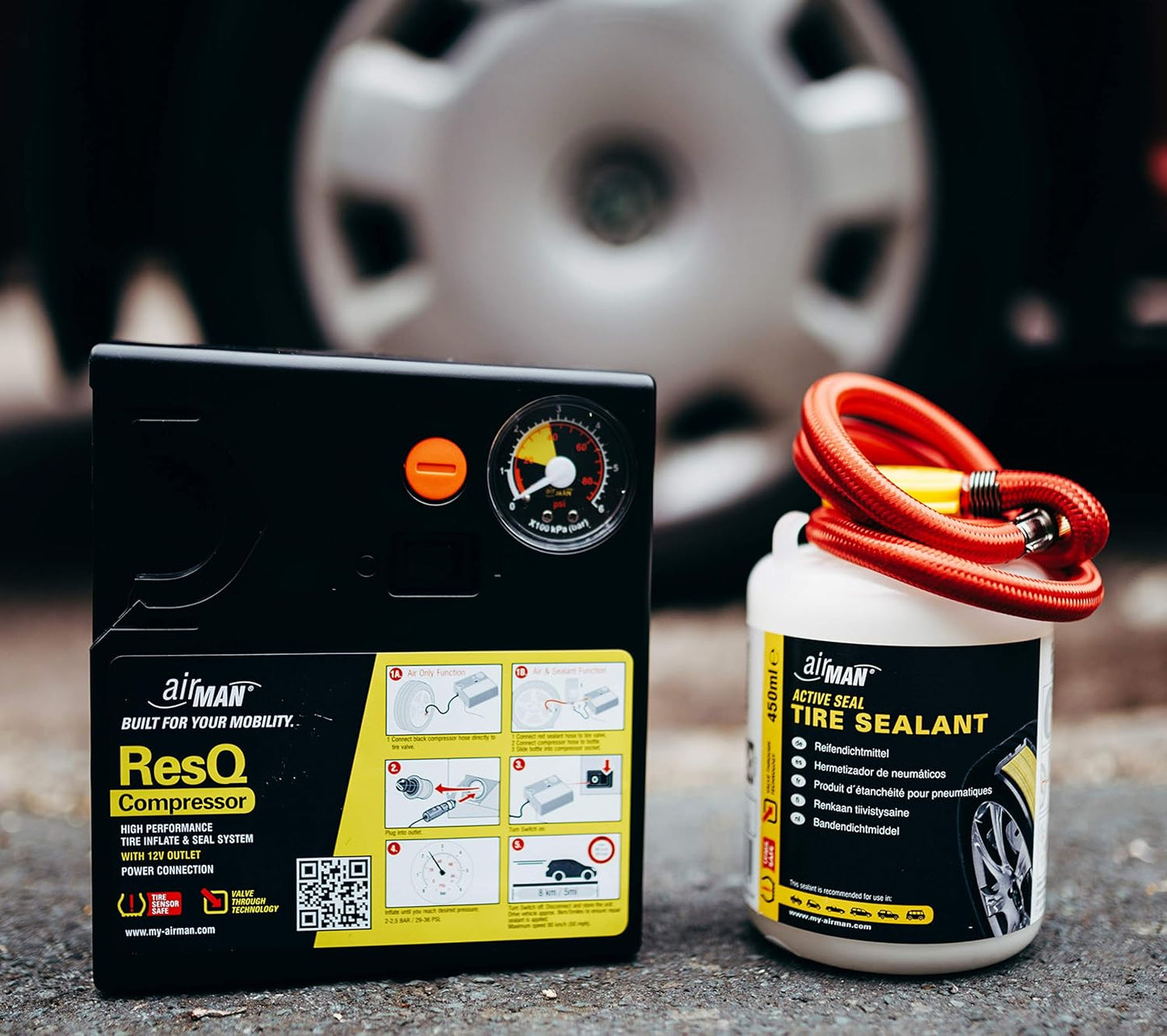 Resq Emergancy Tyre Repair Kit, with Easy Valve through Punture Repair Tyre Selant, Air Compressor, Suitable for All Car Makes and Models