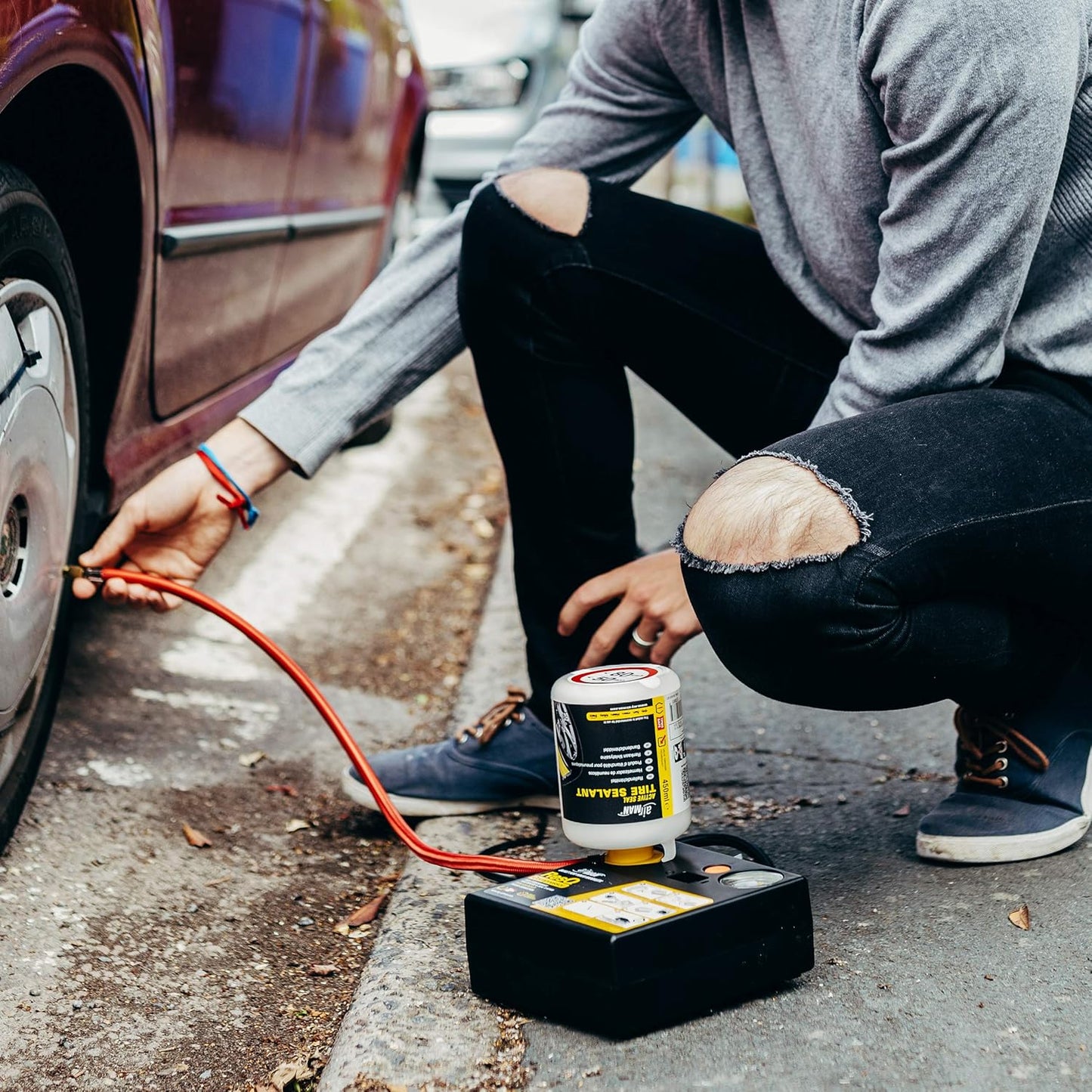 Resq Emergancy Tyre Repair Kit, with Easy Valve through Punture Repair Tyre Selant, Air Compressor, Suitable for All Car Makes and Models