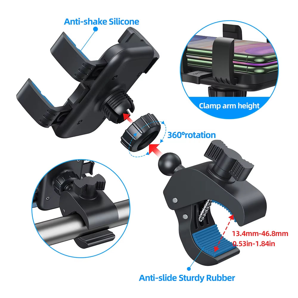 Cell Phone Clamp for Stroller Phone Holder, Shopping Cart Phone Holder, Golf Cart Phone Holder, Bike Phone Mount