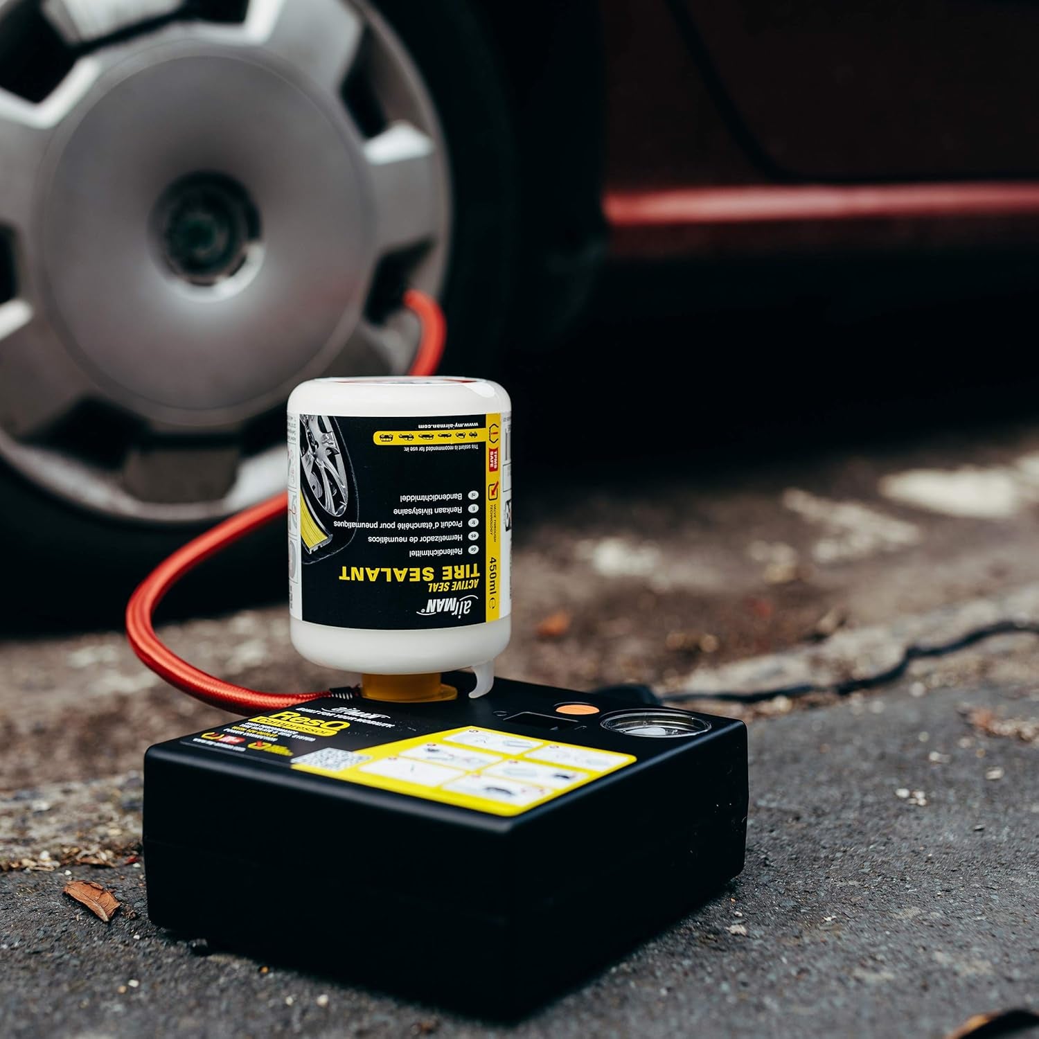 Resq Emergancy Tyre Repair Kit, with Easy Valve through Punture Repair Tyre Selant, Air Compressor, Suitable for All Car Makes and Models