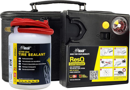 Resq Emergancy Tyre Repair Kit, with Easy Valve through Punture Repair Tyre Selant, Air Compressor, Suitable for All Car Makes and Models
