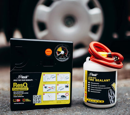 Resq Emergancy Tyre Repair Kit, with Easy Valve through Punture Repair Tyre Selant, Air Compressor, Suitable for All Car Makes and Models